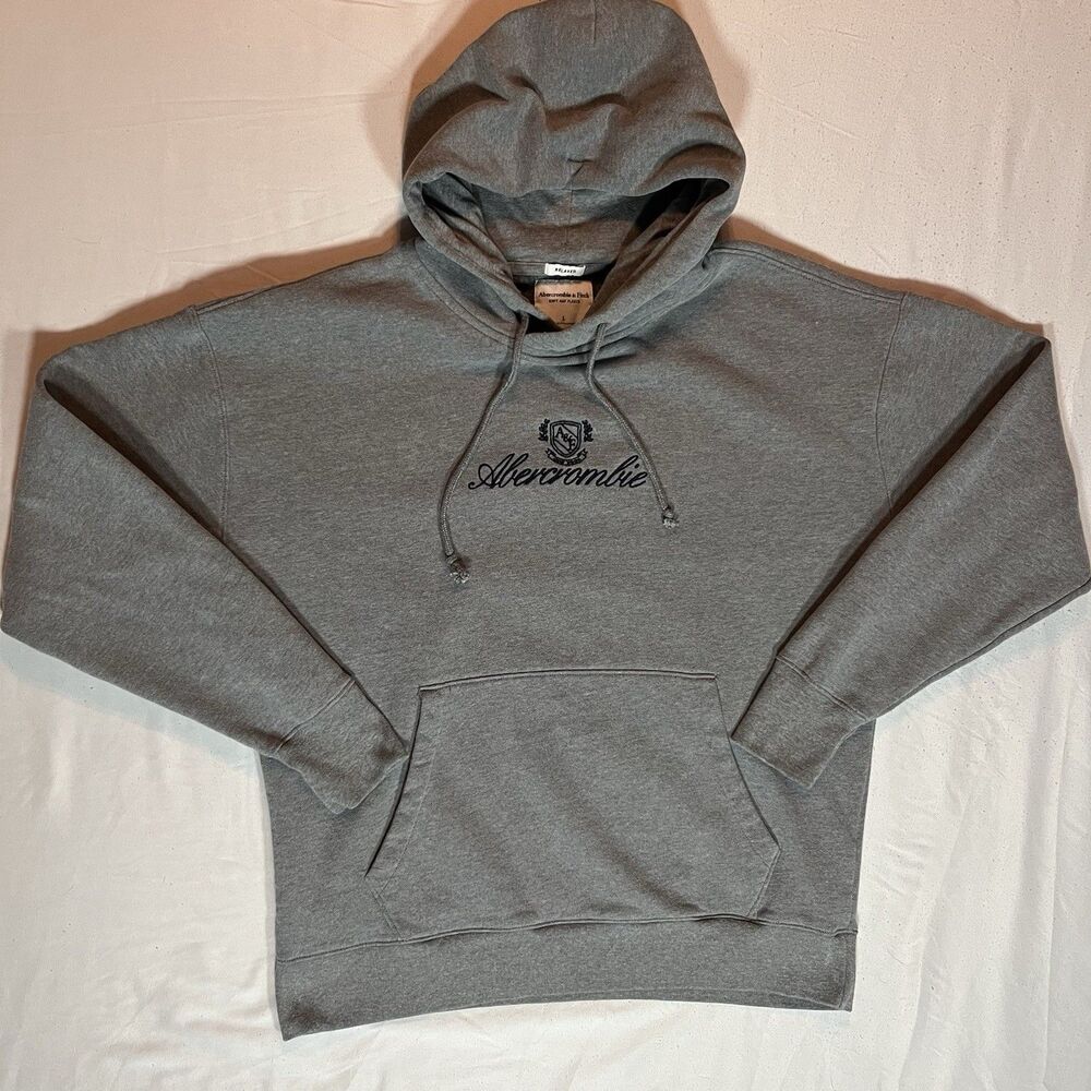 Abercrombie & Fitch Hoodie Men’s L Gray Embroidered Logo Soft AF Fleece Relaxed